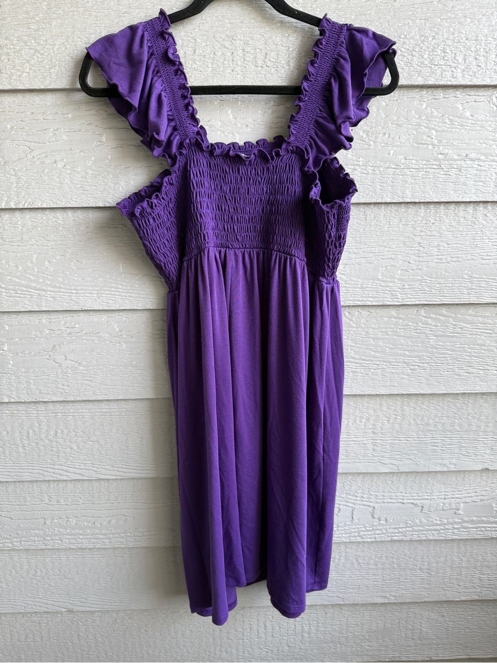 Purple Smocked Ruffle Strap Mini Dress Size Unknown See Measurements